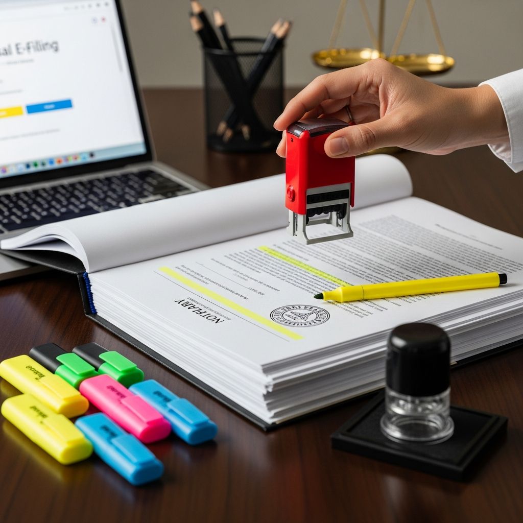 Understanding the importance and protocols of stamping and highlighting legal documents prior to electronic filing.