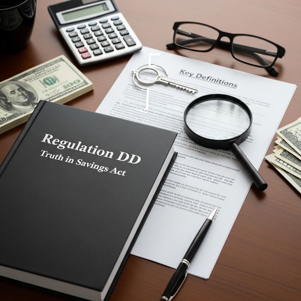 Understand the core definitions in Regulation DD that govern how banks describe deposit accounts, interest, fees, and bonuses.
