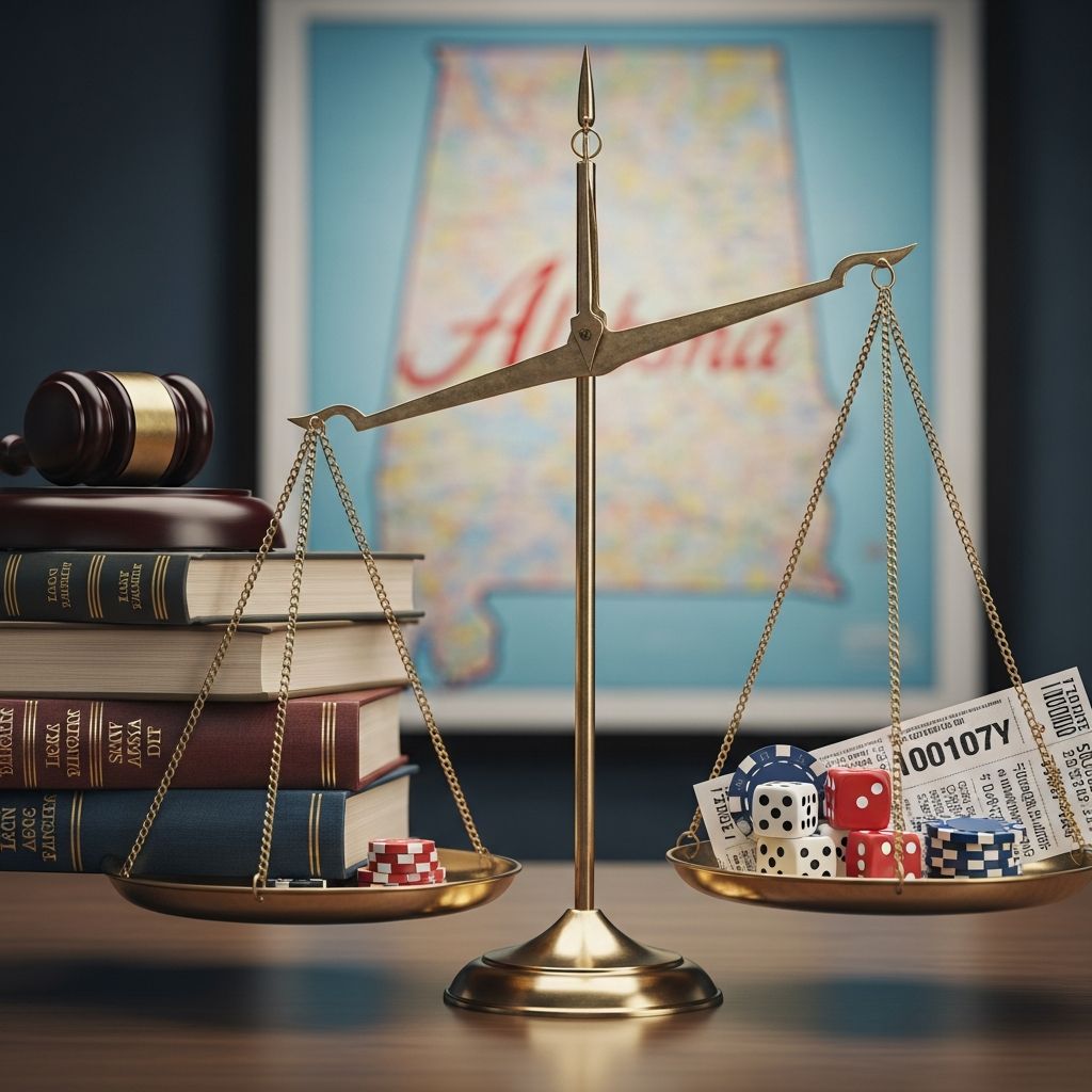 A clear, practical guide to how Alabama regulates gambling, lotteries, bingo, casinos, and online wagering.