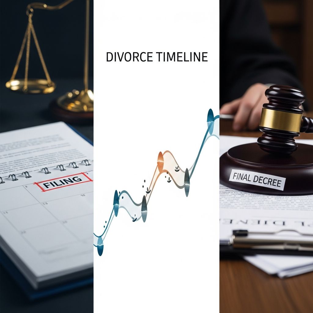 Learn each stage of a typical divorce timeline, from the first filing decision through negotiations, court hearings, and post-judgment steps.