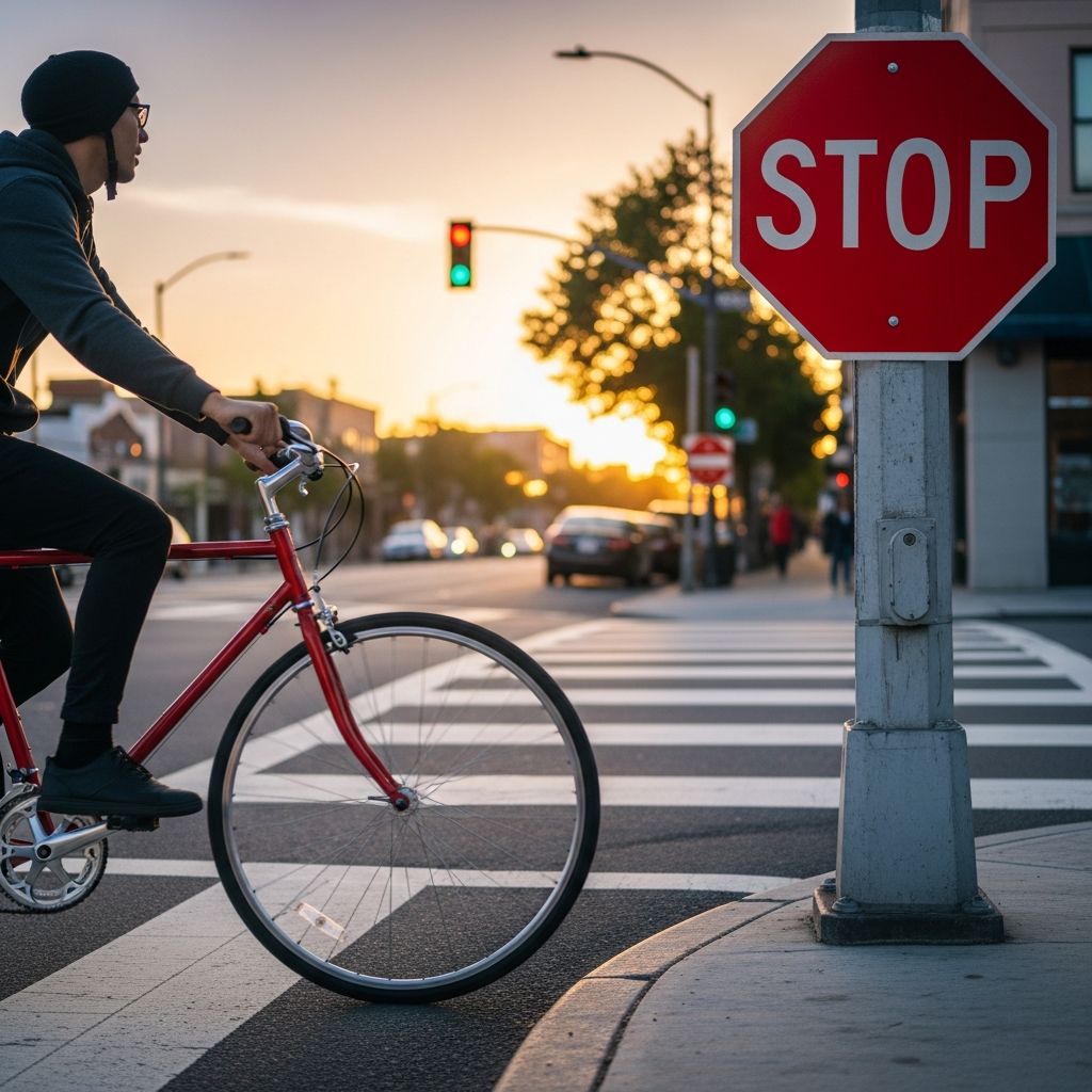 Exploring the debate on whether cyclists should be permitted to roll through stop signs.