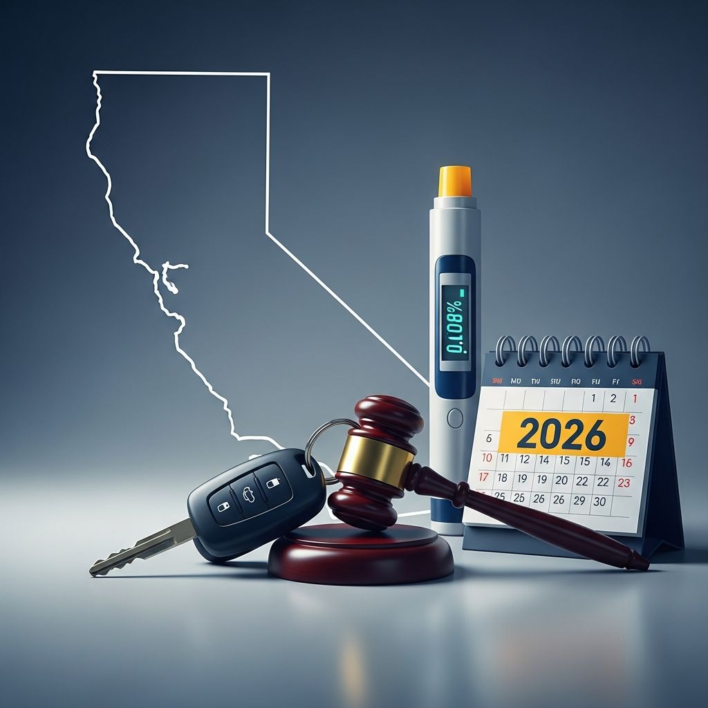 California DUI Laws 2026: Penalties and Requirements Essential guide to California's updated DUI regulations, penalties, BAC limits, and ignition interlock mandates effective 2026.