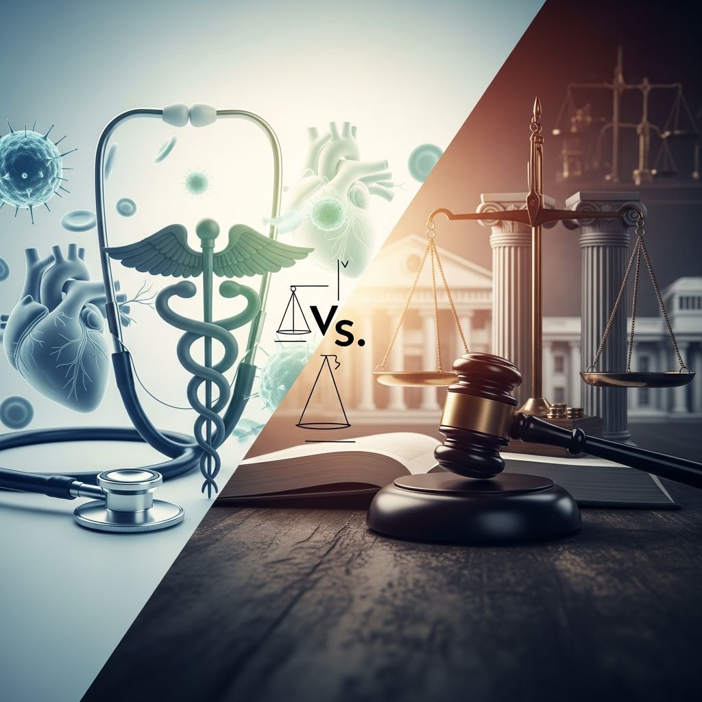 Unravel the critical differences between clinical medical standards and legal accountability in healthcare practices and patient outcomes.