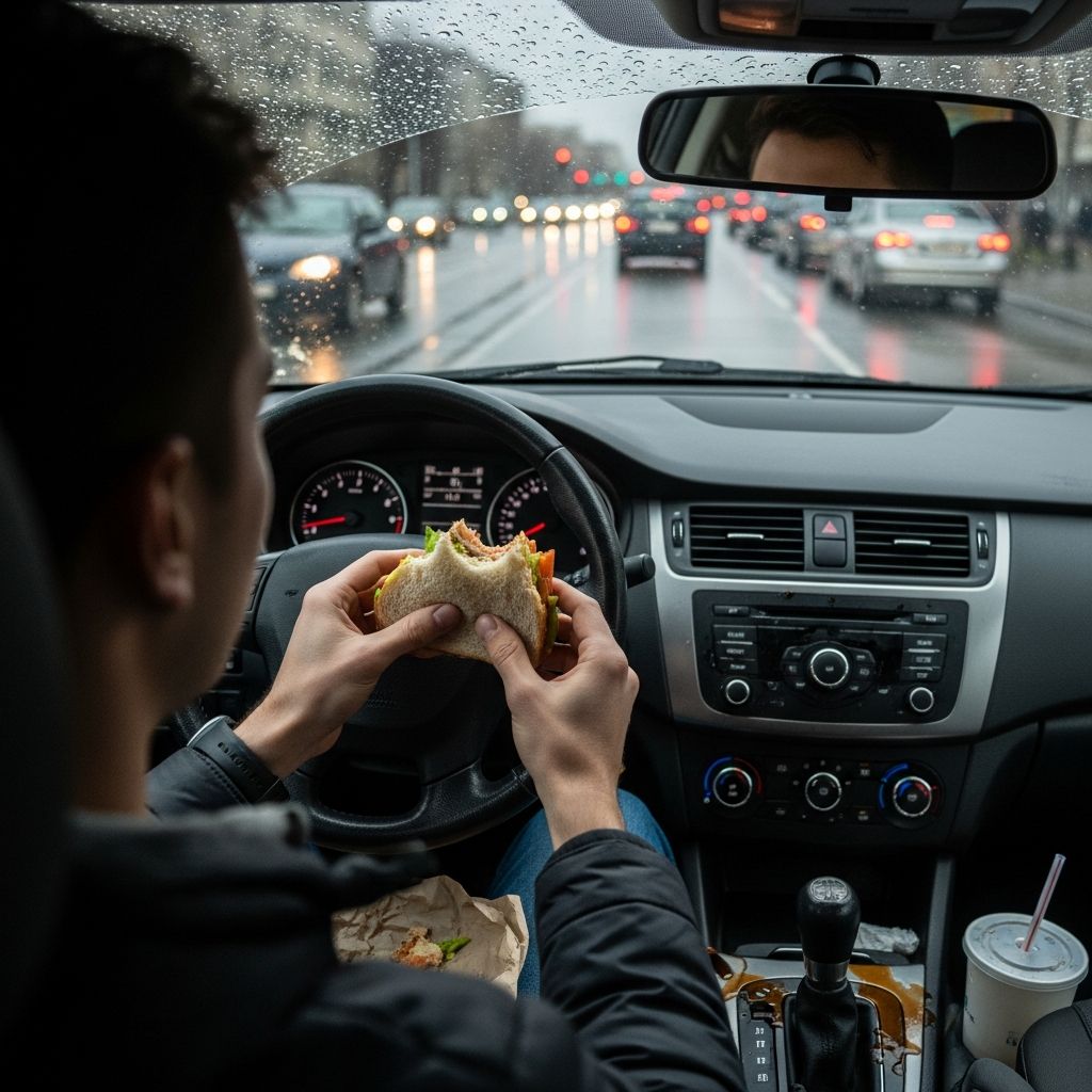Uncover the hidden legal dangers of eating behind the wheel and how it impacts road safety across states.