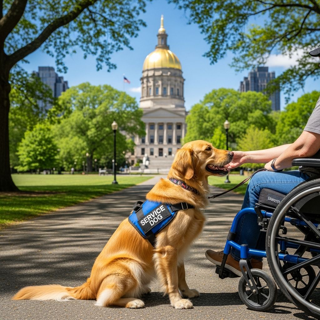 Comprehensive overview of Georgia's regulations for service dogs, assistance animals, and emotional support companions in public and housing.