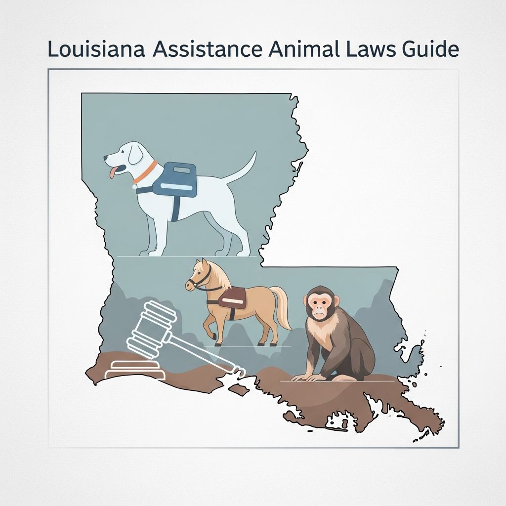 Comprehensive guide to Louisiana's rules for service dogs, emotional support animals, housing rights, public access, and penalties for misuse.