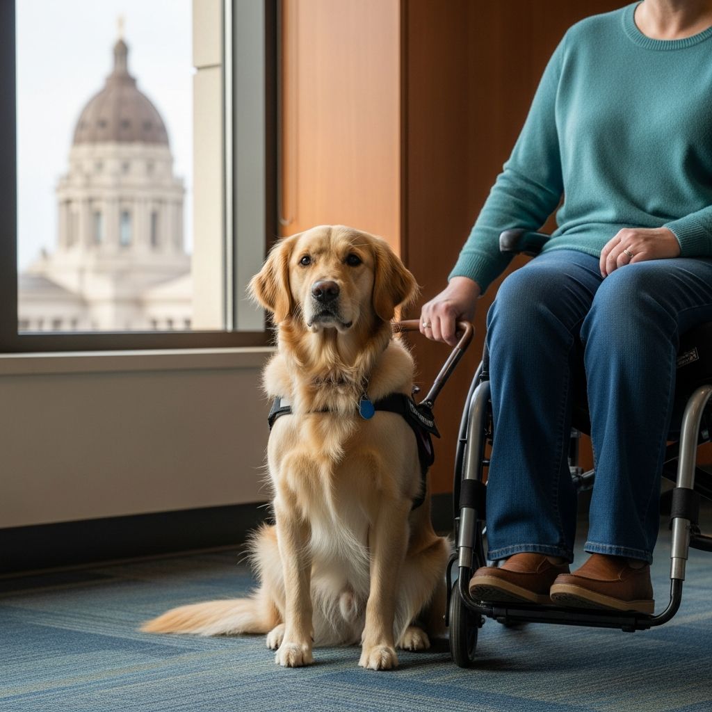 Comprehensive guide to North Dakota laws protecting service dogs and emotional support animals in public spaces and housing.