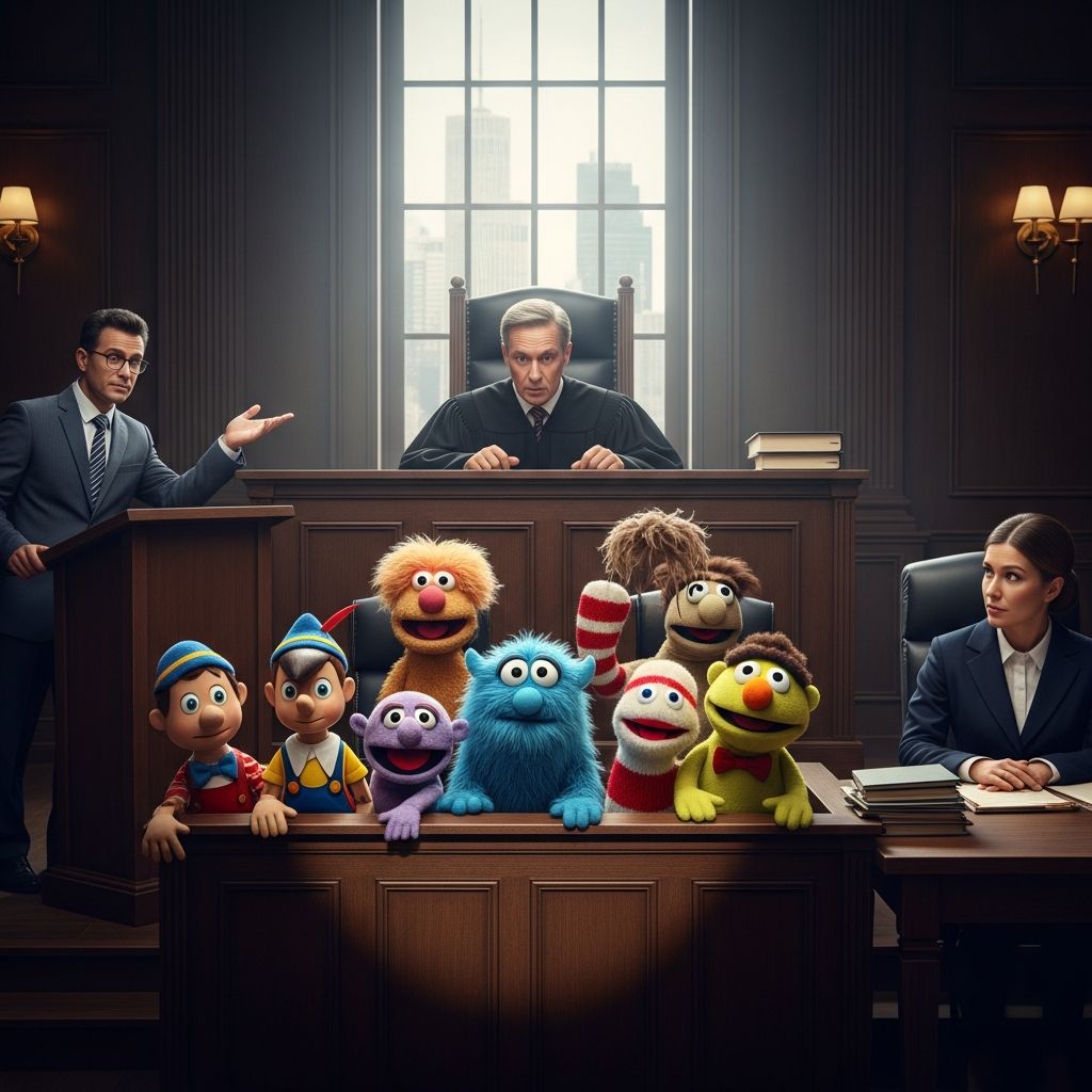 Exploring whether fictional characters like puppets can face lawsuits for alleged racial discrimination in entertainment.