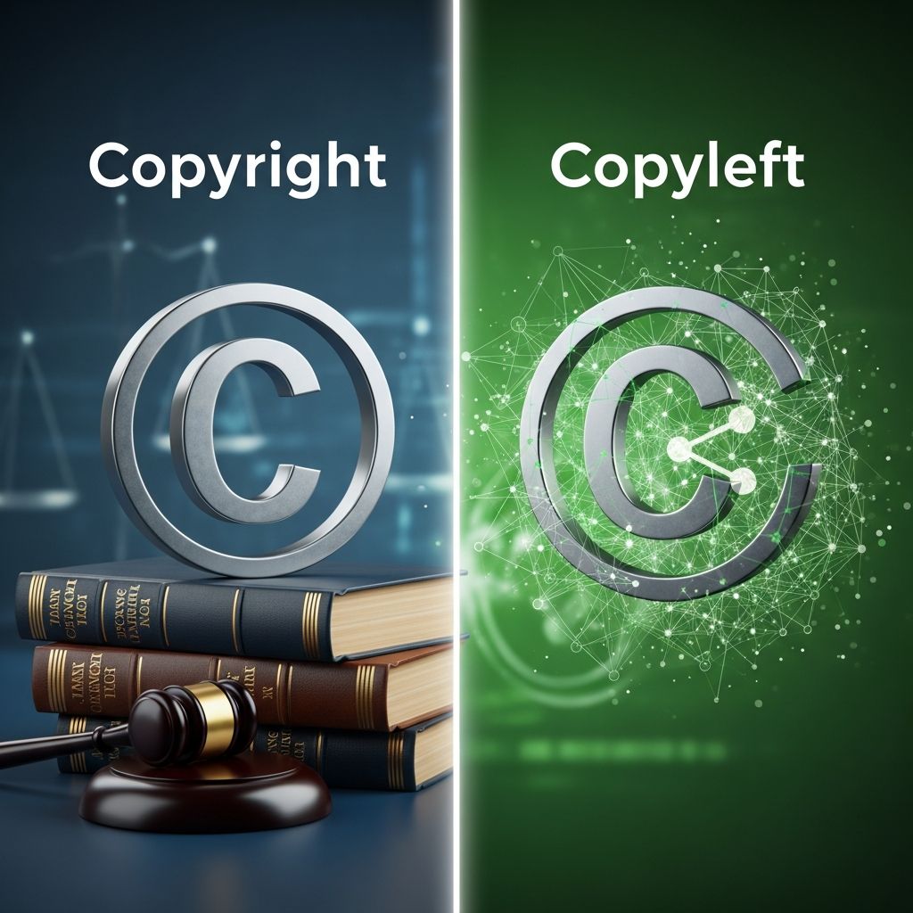 Explore how copyright protects creators while copyleft enables collaborative innovation and shared knowledge.