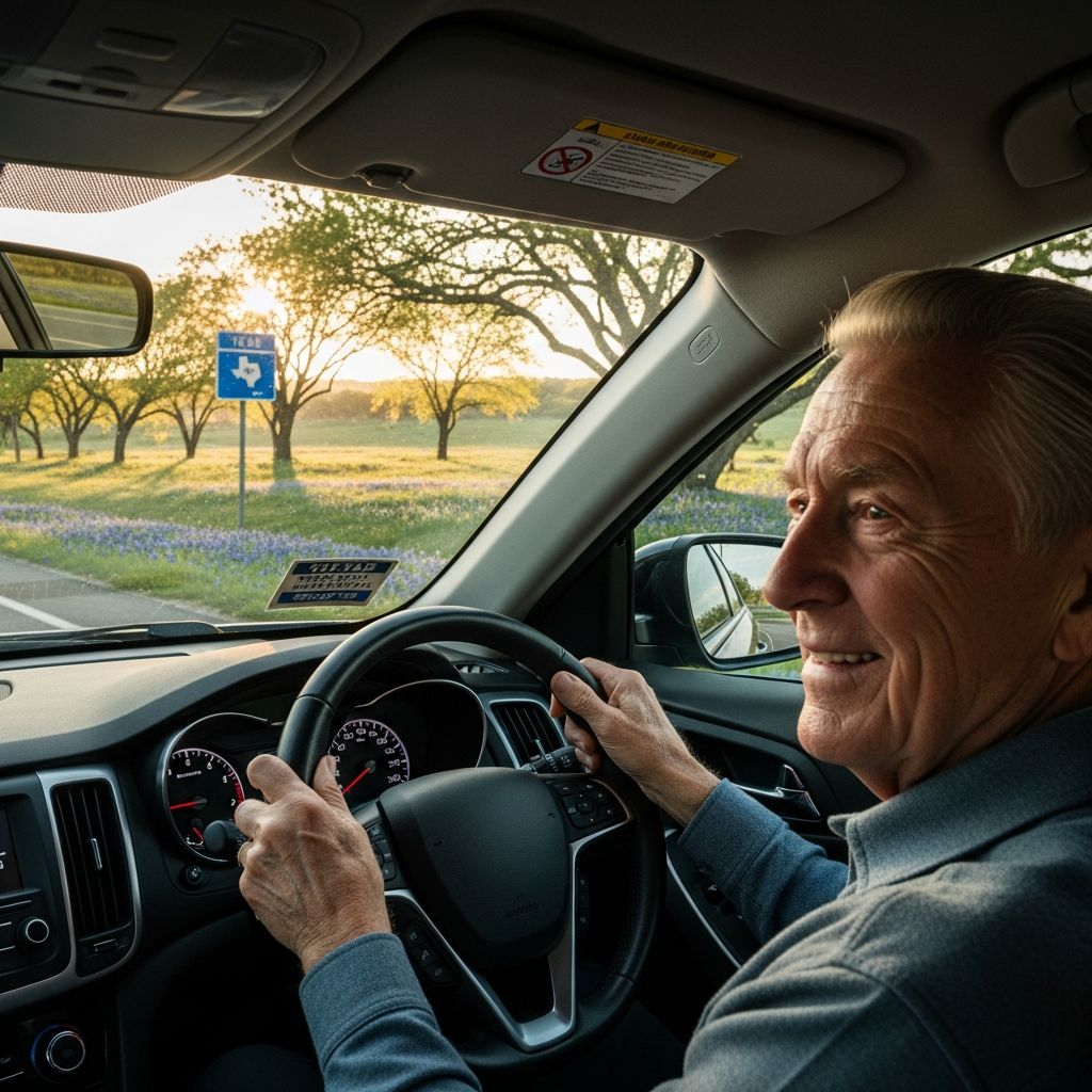 Essential guide to Texas driving rules for seniors, covering renewals, tests, restrictions, and safety measures for older motorists.