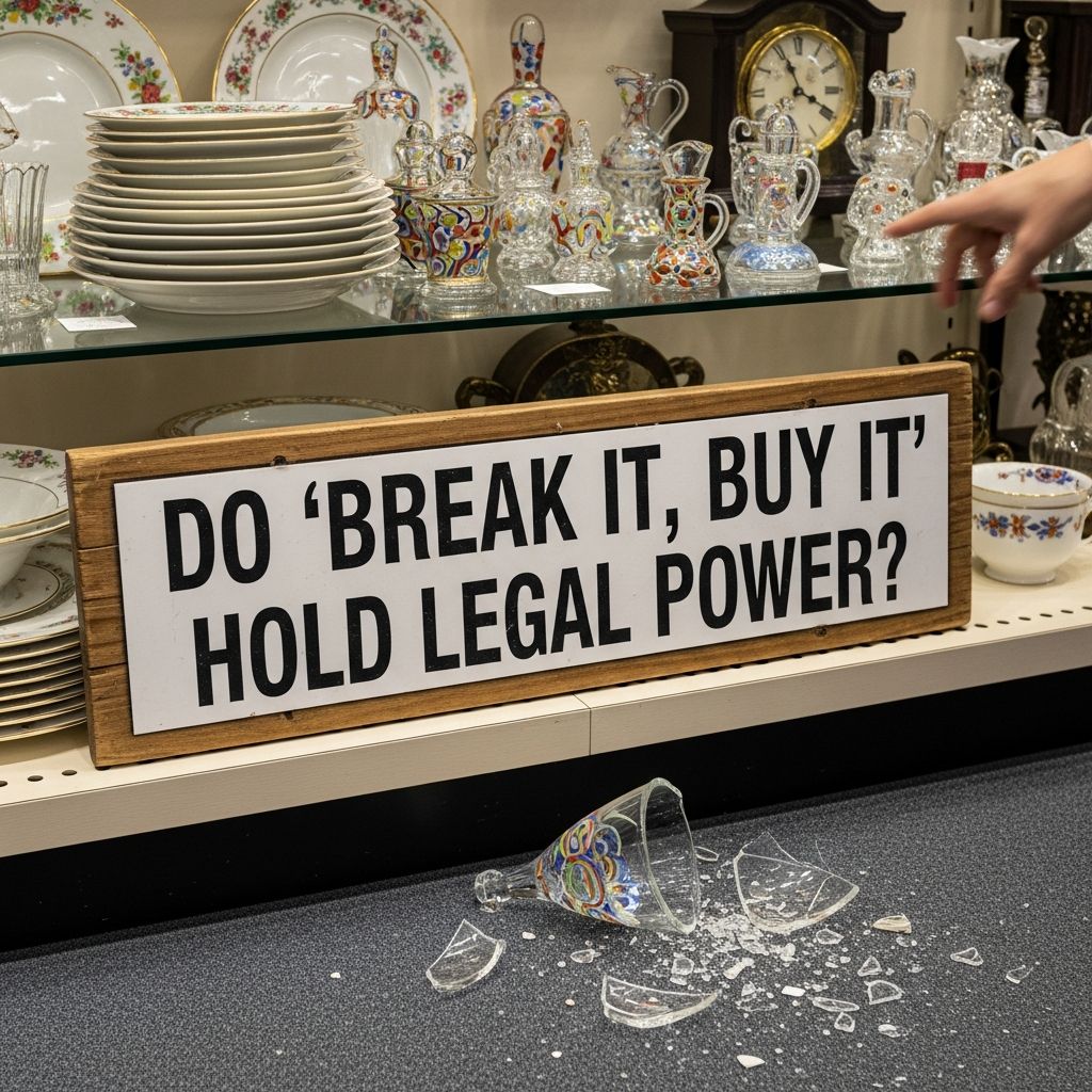 Uncover the truth behind 'you break it, you buy it' signs: Are they enforceable law or just store policy? Essential insights for shoppers and owners.
