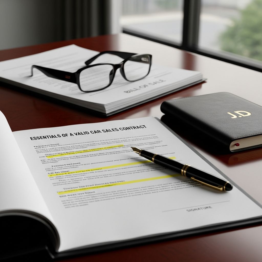 Master the critical elements that make a car sales contract enforceable and protect both buyers and sellers in private vehicle transactions.