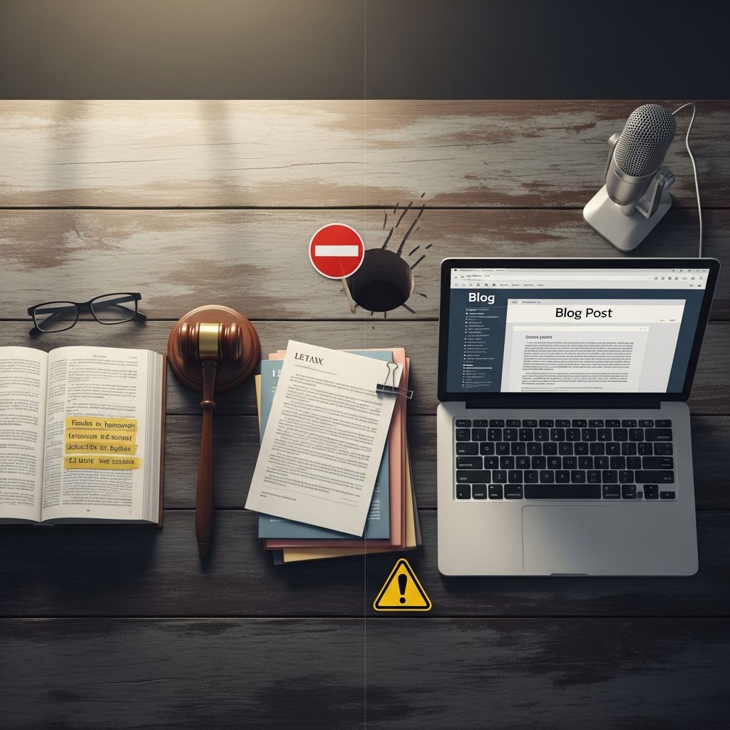 Essential guide to navigating copyright, defamation, privacy risks, and more for safe blogging success.