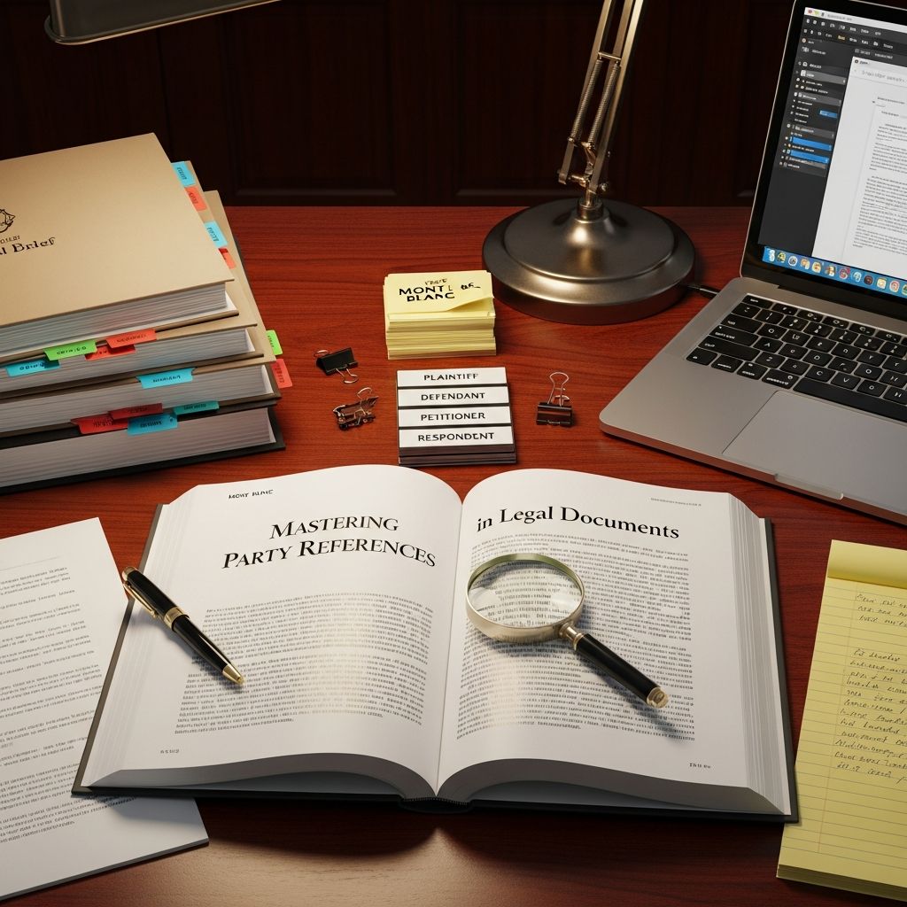 Essential guide to correctly referencing plaintiffs, defendants, and parties in pleadings, briefs, and court filings for clarity and professionalism.