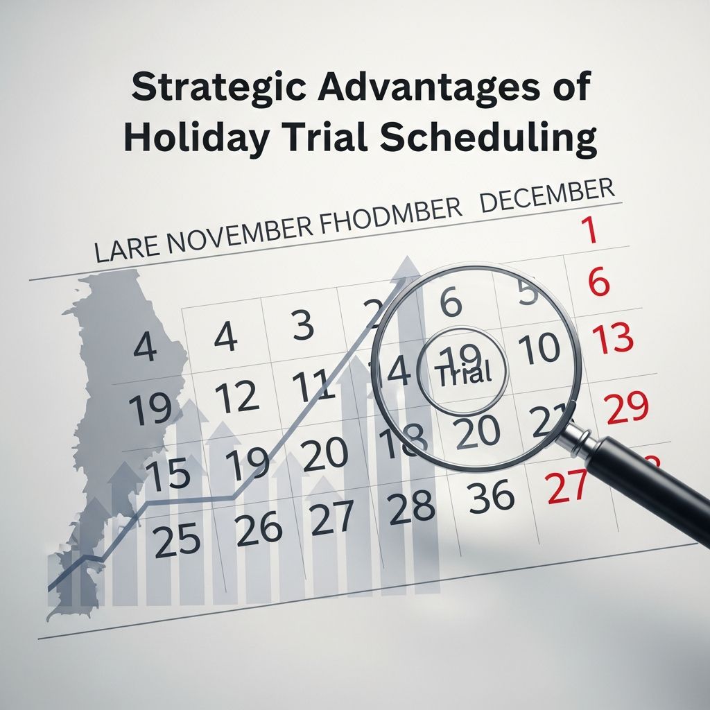 Unlock courtroom edges by strategically selecting holiday periods for trials: fewer disruptions, focused participants, and optimal outcomes.
