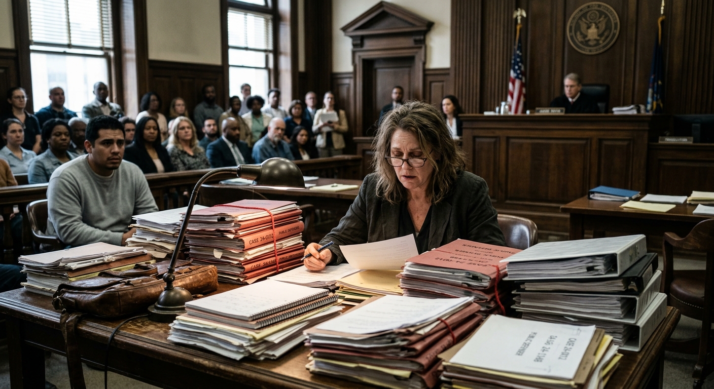 Examining the severe lack of resources for public defenders and its impact.