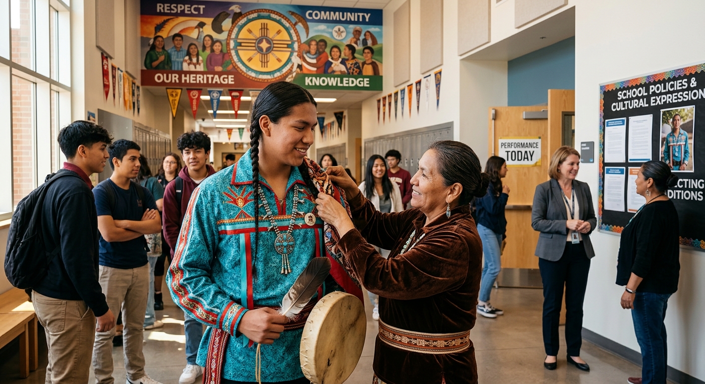 Exploring the intersection of educational policy, student rights, and Indigenous heritage at graduation ceremonies.