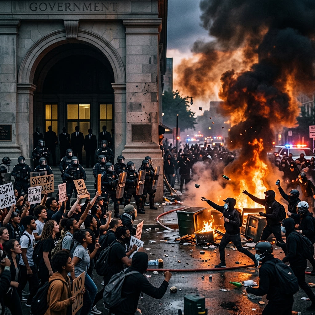 A critical examination of how militarized law enforcement and disparate treatment of armed vigilantes escalate civil unrest.