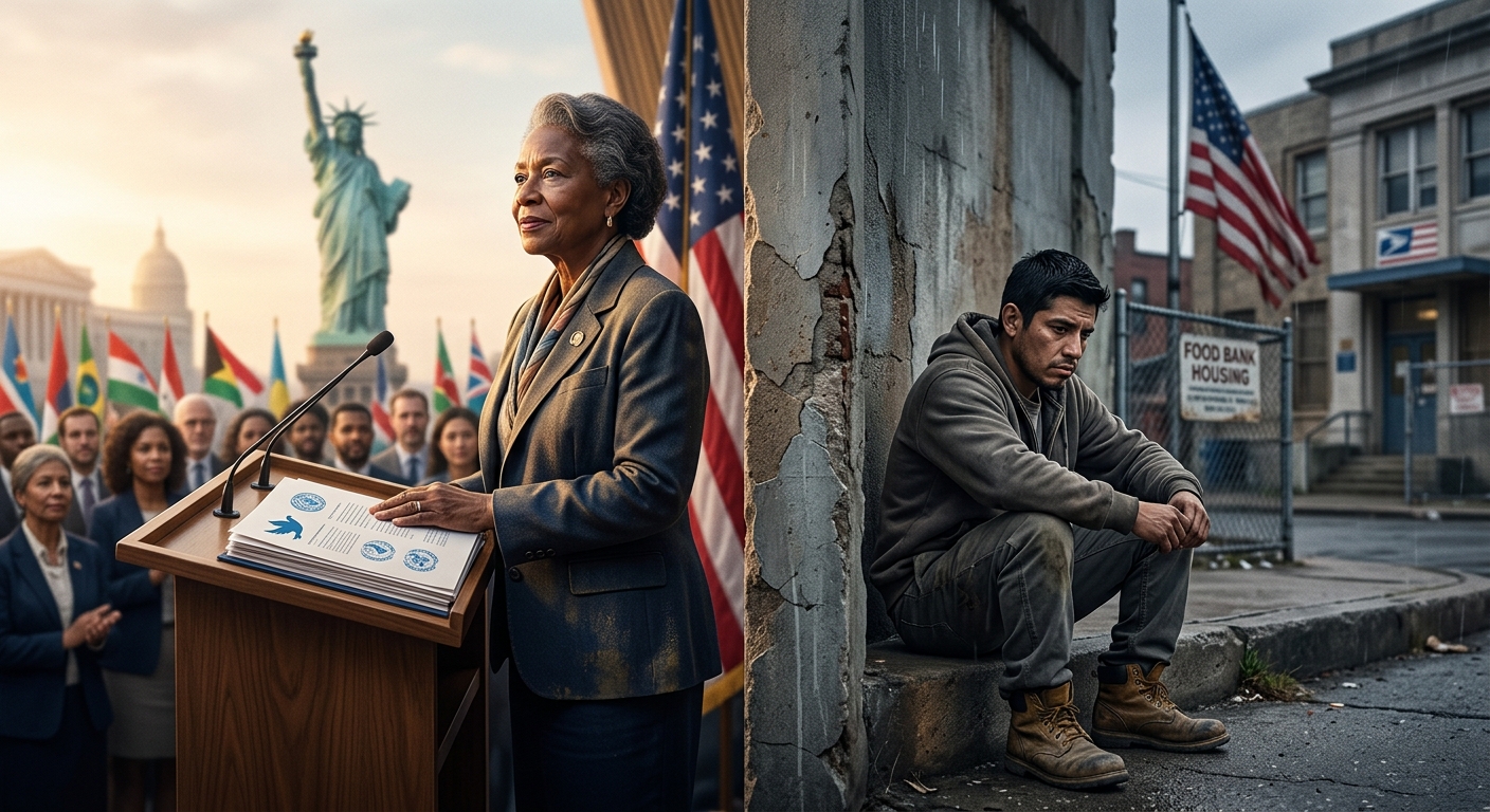 Examining the stark divide between the United States' international human rights advocacy and its domestic policy failures.