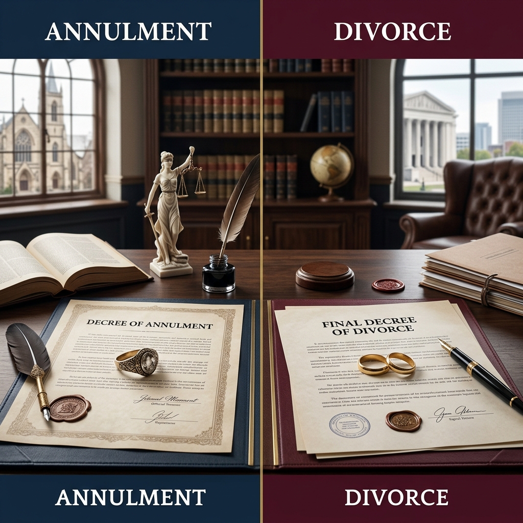 Understand how annulment and divorce end a marriage differently, when each is available, and what they mean for money, children, and your legal status.