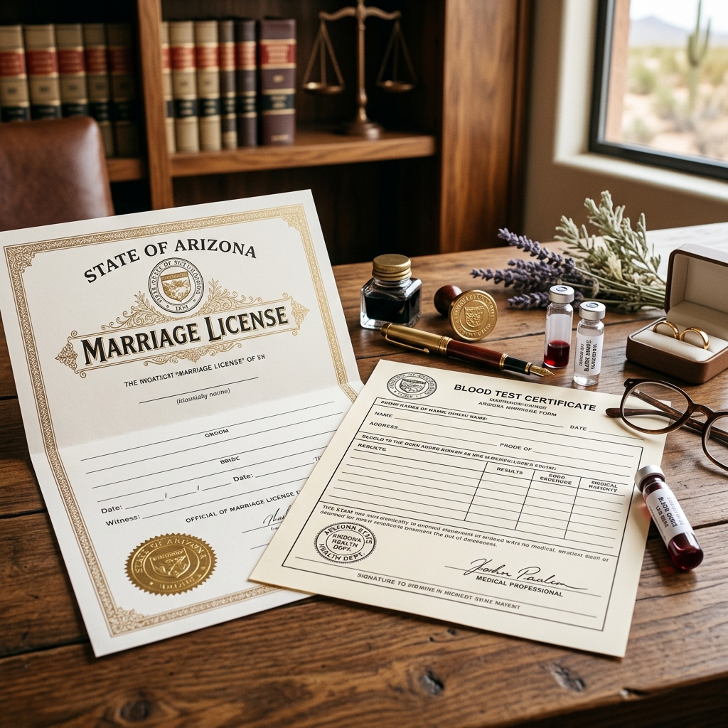 A practical guide to Arizona marriage licenses, blood test rules, age requirements, and ceremony formalities for couples planning to wed.