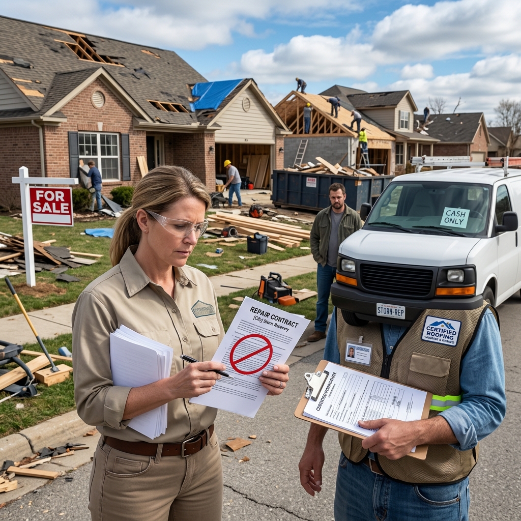 Learn how to spot storm-chaser contractors, protect your insurance claim, and safely rebuild after tornado damage without falling for repair scams.