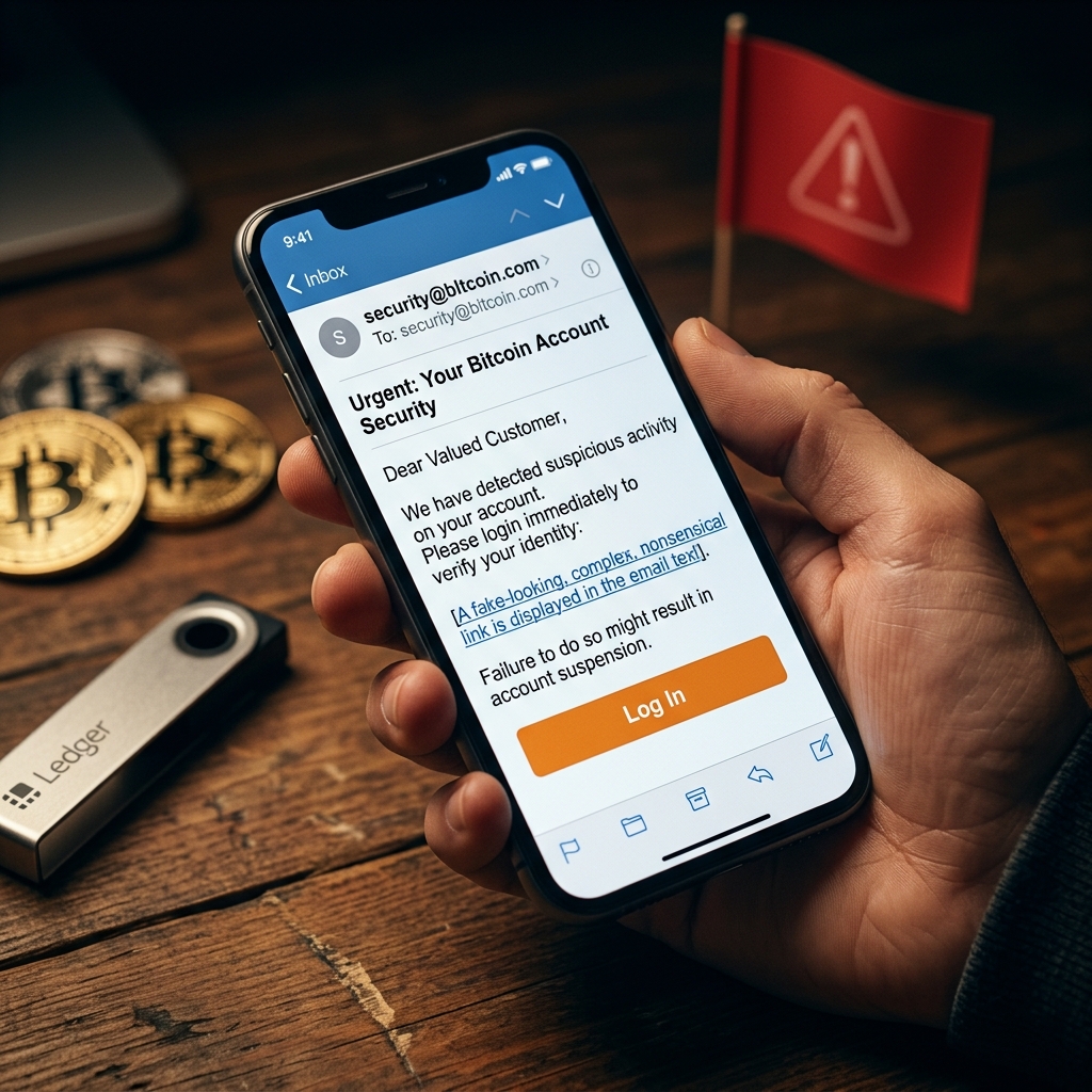 A practical guide to spotting fake Bitcoin emails, fake urgency, and other phishing tricks before you lose money.