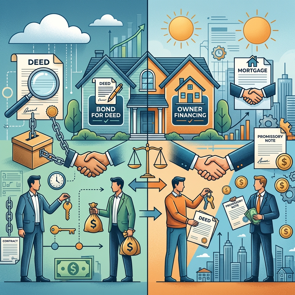 Bond for Deed vs. Owner Financing: A Practical Guide Understand how bond for deed and owner financing compare, and which real estate financing option better matches your goals and risk tolerance.