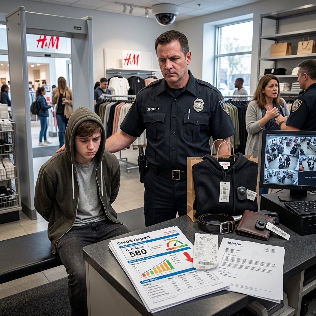 How shoplifting charges, civil demands, and unpaid judgments can ripple through your financial life and credit history.