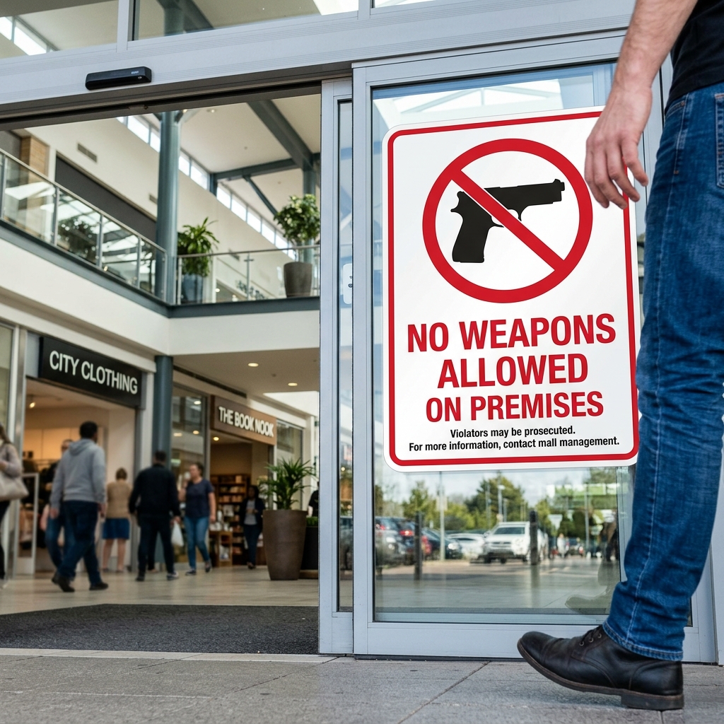 A practical look at how concealed carry rules, private property rights, and posted restrictions affect mall firearm policies.