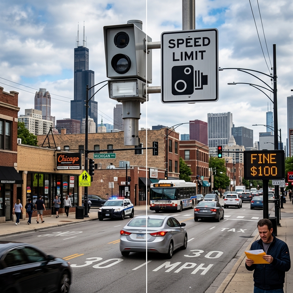 Exploring how Chicago’s speed cameras balance road safety, driver rights, and city revenue in dense urban neighborhoods.