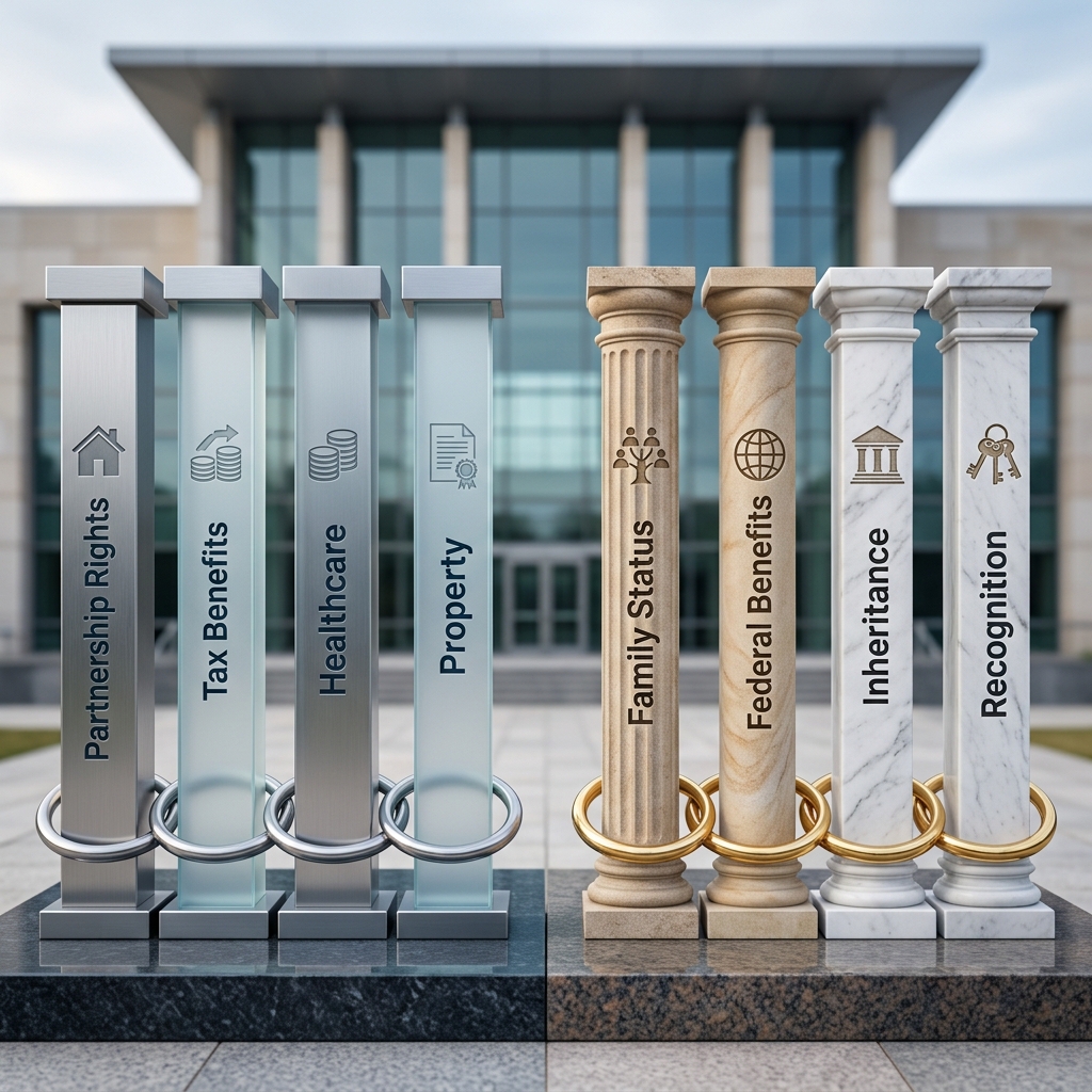 Understand how civil unions and marriages compare under state and federal law.