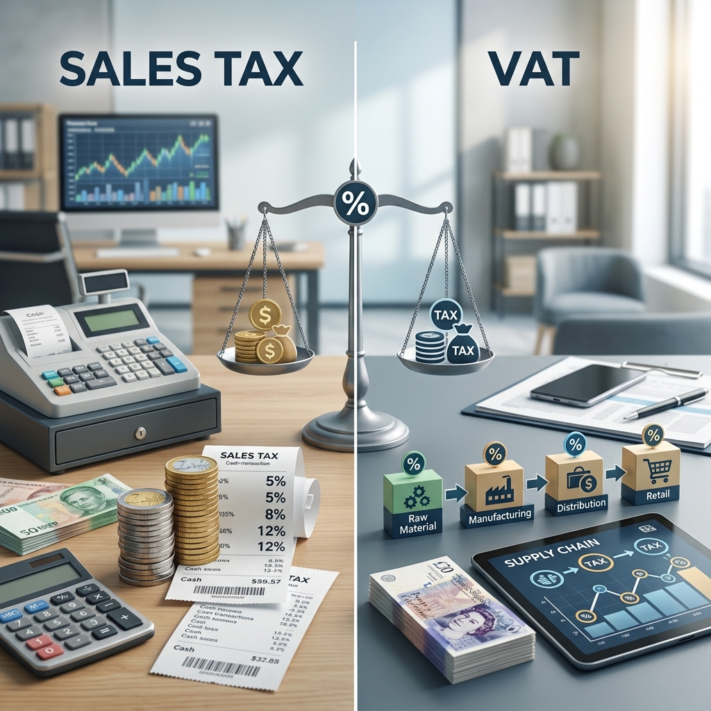 An in-depth, practical guide to how sales tax and value added tax work, differ, and affect consumers and businesses worldwide.