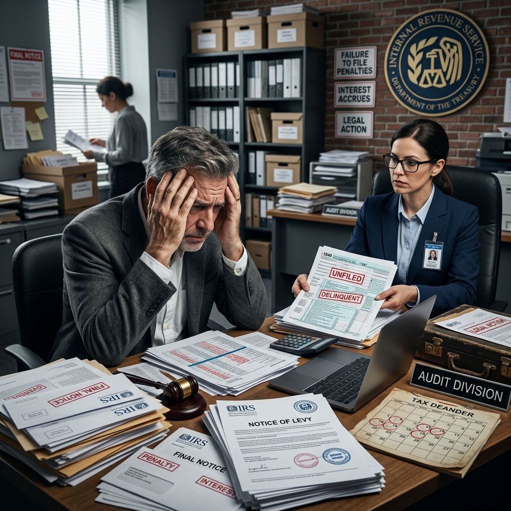 Understand IRS penalties, interest, and potential criminal exposure when tax returns are not filed or tax bills go unpaid.