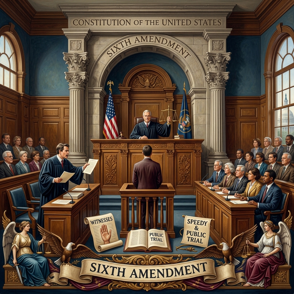 Understand how the Sixth Amendment protects people accused of crimes with fundamental trial and defense rights.