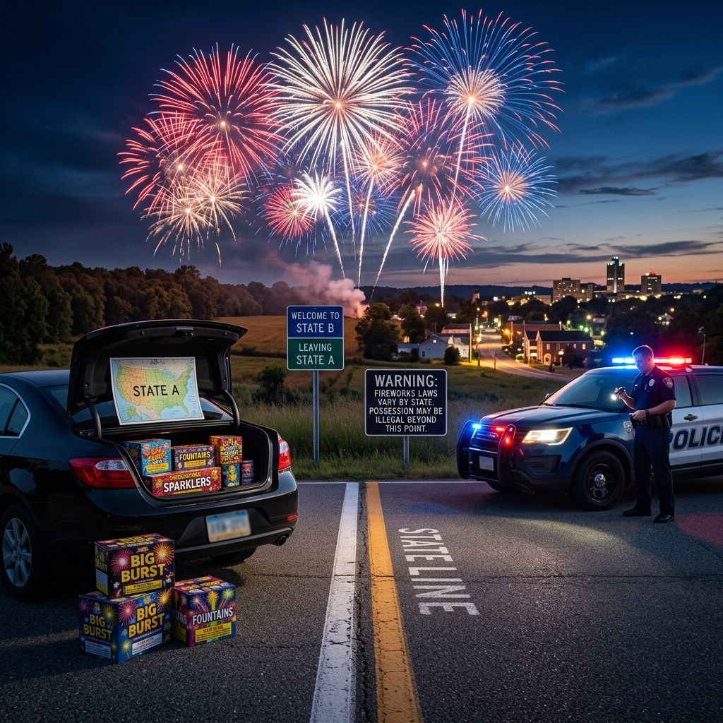 Understand how differing state fireworks laws can turn a holiday road trip into fines, confiscation, or criminal charges.