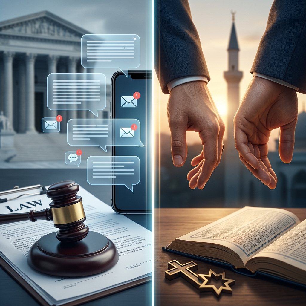 Exploring how text messages, online chats, and digital communications intersect with divorce law, religious rules, and social expectations.