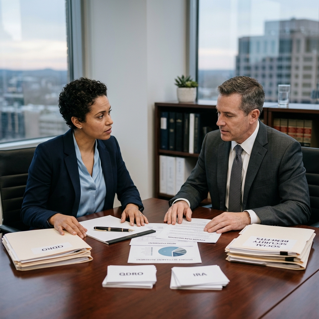 Learn how courts treat retirement benefits, pensions, and account transfers in divorce.