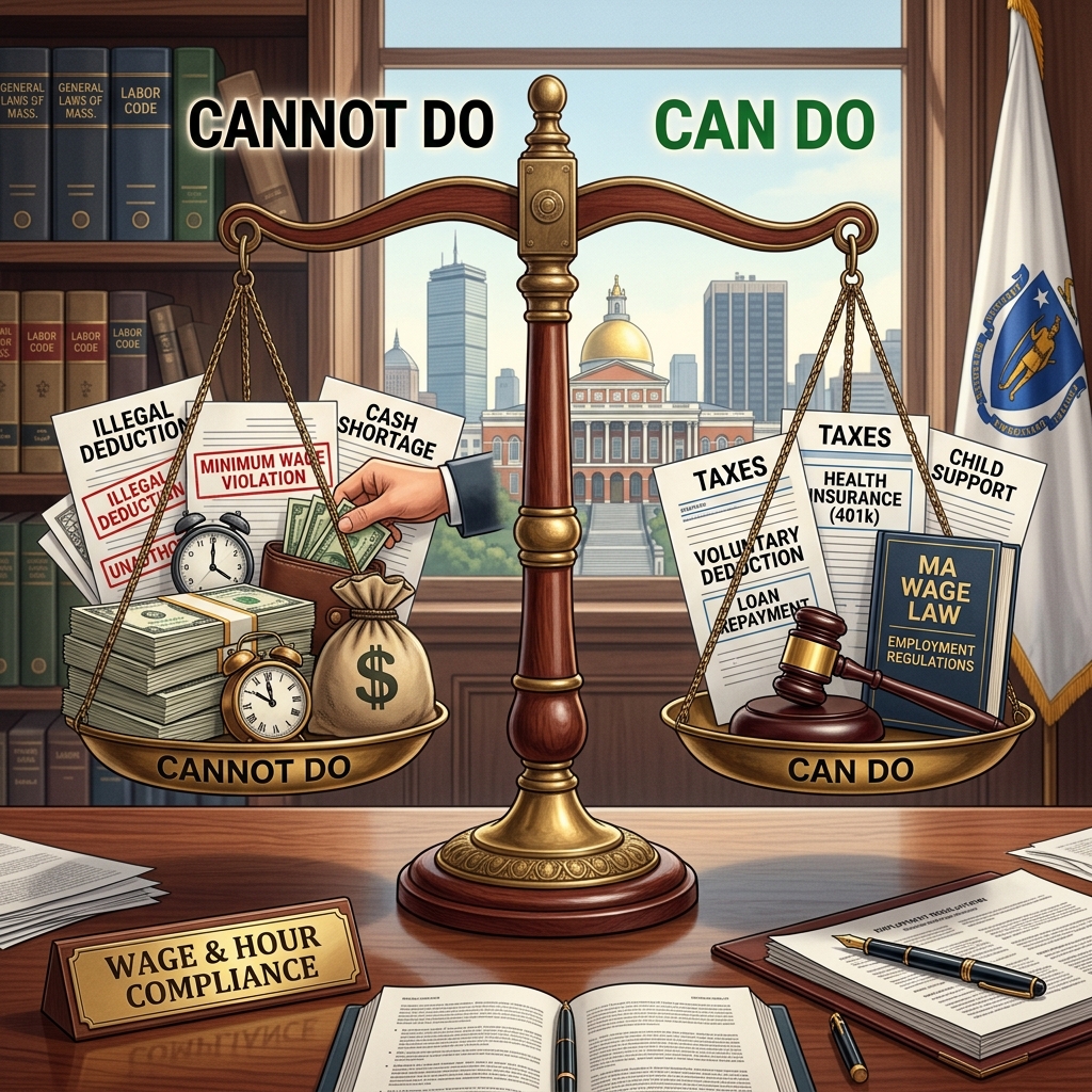 A practical guide to when Massachusetts employers may lawfully deduct, dock, or withhold employee wages—and when doing so violates wage laws.