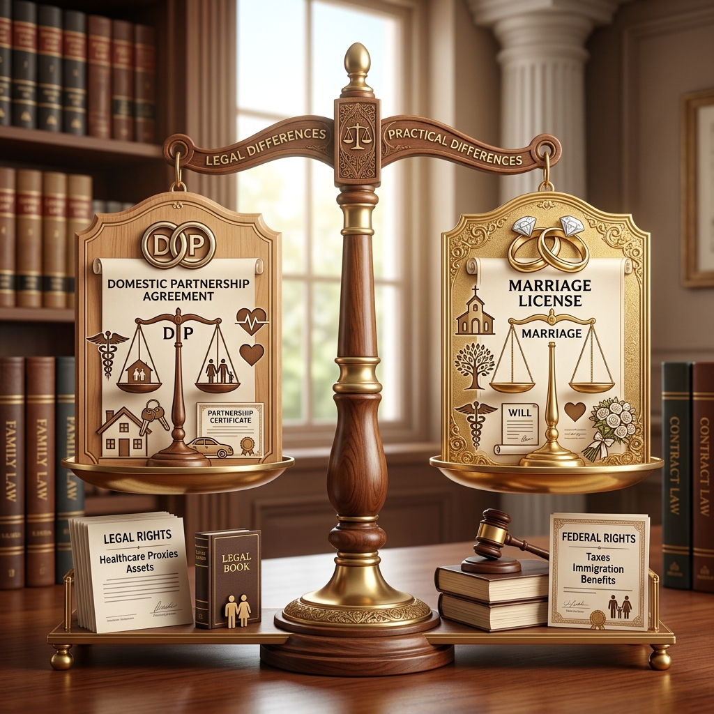 Explore how domestic partnerships and marriage differ in recognition, benefits, and responsibilities across U.S. law.