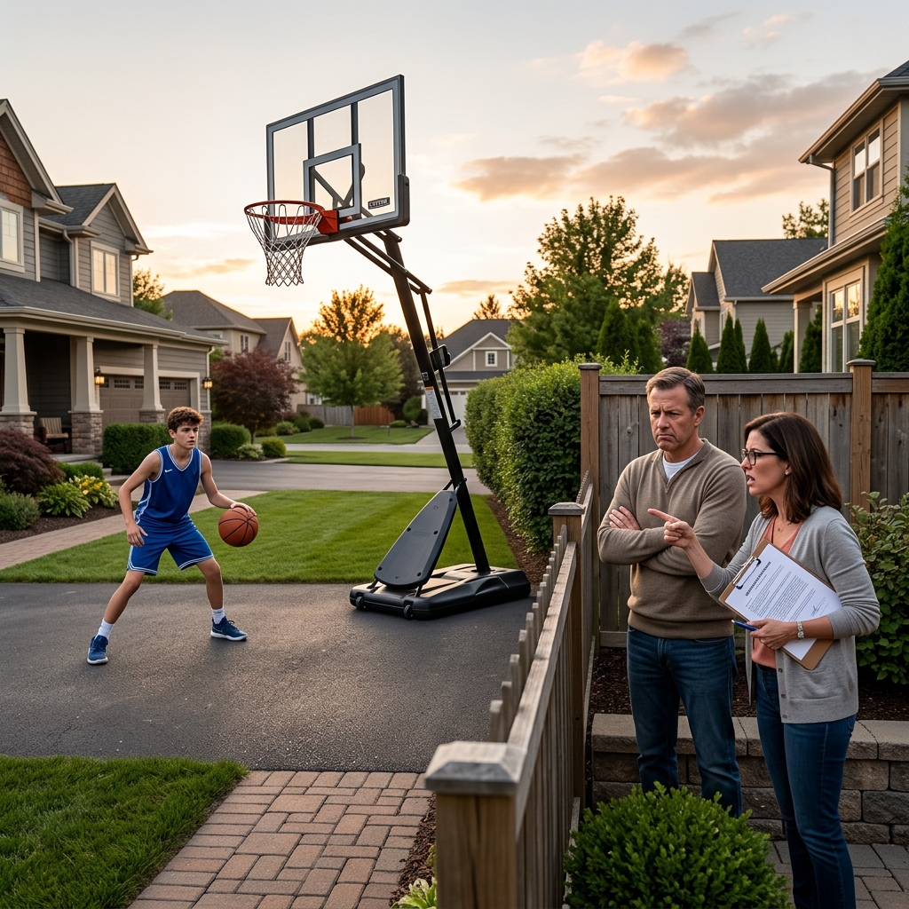 How a simple driveway basketball hoop escalated into zoning fights, lawsuits, and a cautionary tale for every homeowner with close neighbors.