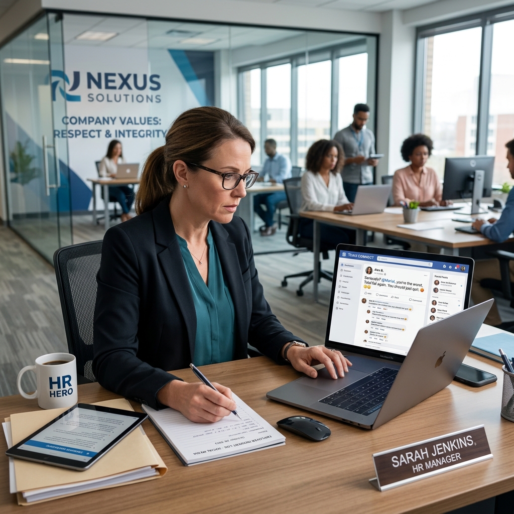 How employers can respond when employee harassment spills onto social media and affects the workplace.