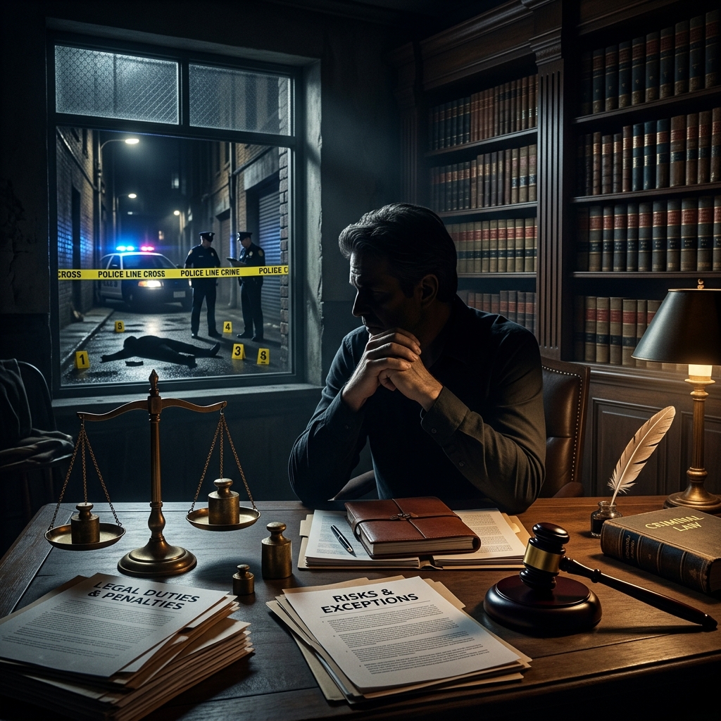 Learn when silence about a crime can itself be a crime, who must report, and how failure to report can create serious legal exposure.