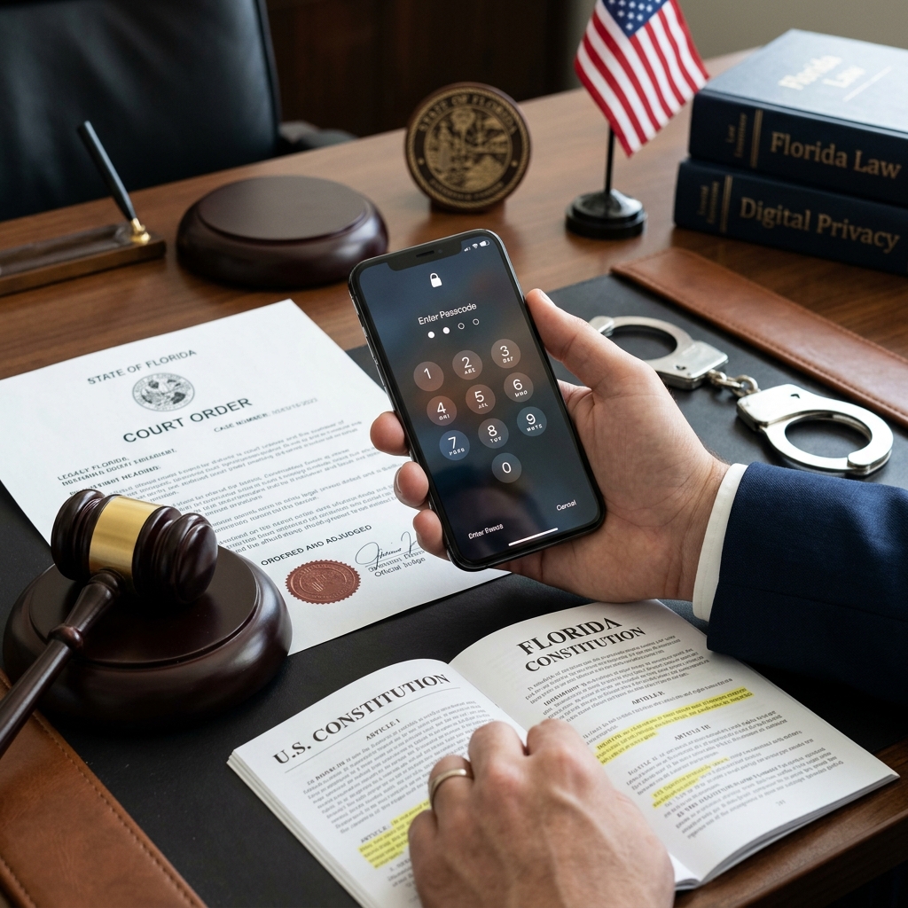 Understanding when Florida courts can order you to unlock your smartphone and how the Fifth Amendment may protect your passcode.