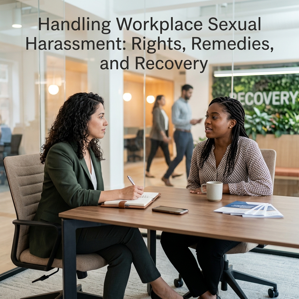 A practical legal and personal guide to recognizing, documenting, reporting, and recovering from workplace sexual harassment and related misconduct.