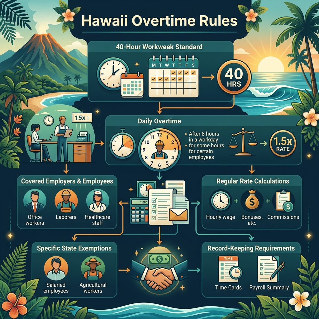 Learn how Hawaii overtime rules work, who qualifies, and when special pay rules apply.