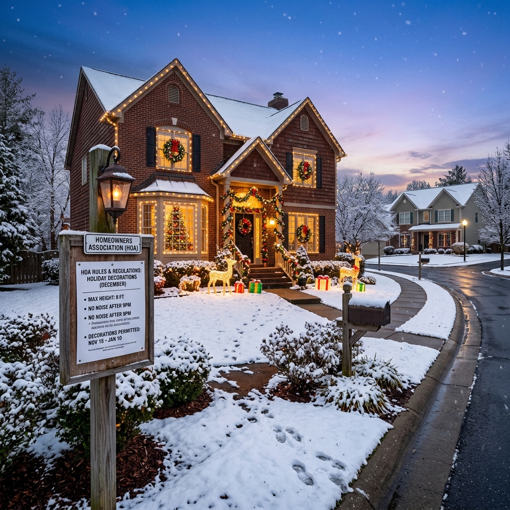 How community rules, safety limits, and religious rights shape seasonal decorating in HOA neighborhoods.