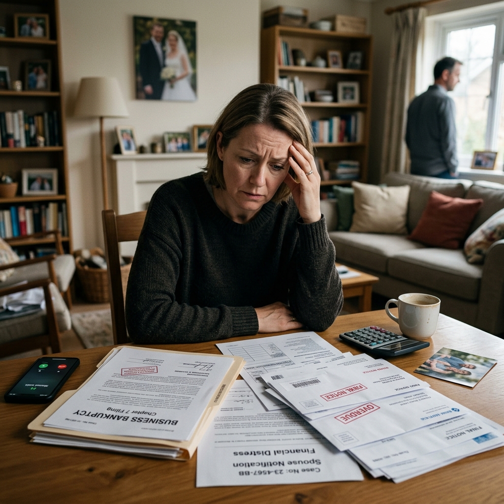 What happens to a spouse’s credit, shared debts, and property when a business bankruptcy is filed.