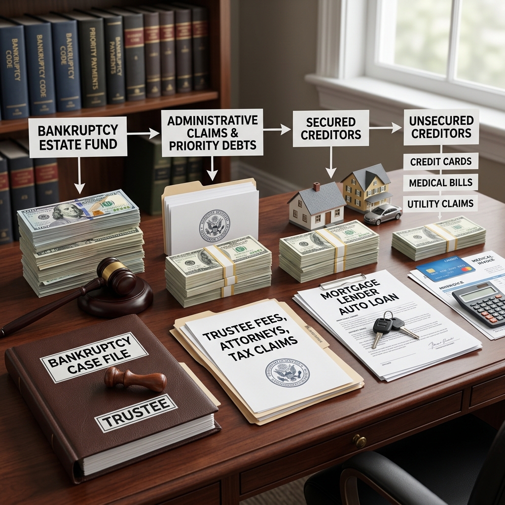Understand who gets paid first in bankruptcy, how much different creditors receive, and what the rules mean for both debtors and lenders.