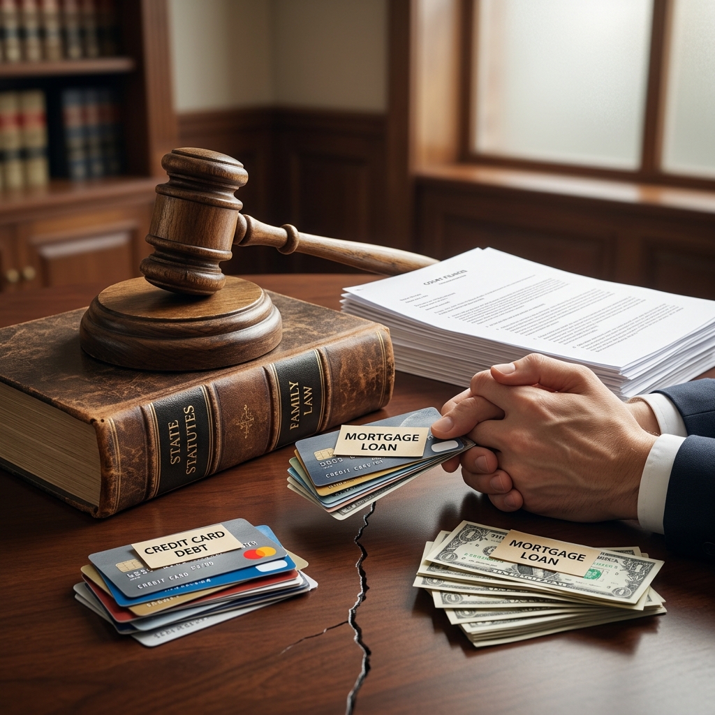 Understand how different types of debt are treated in divorce, how state law shapes the outcome, and how to protect your financial future.